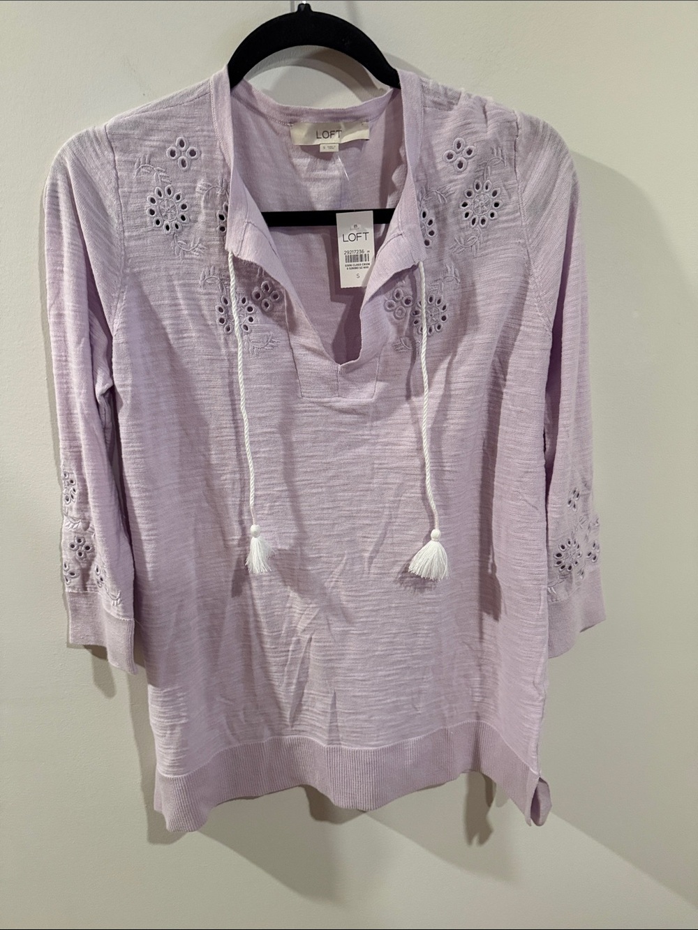 LOFT Lavender Eyelet Tie-Front Tunic Top Size Small NWT